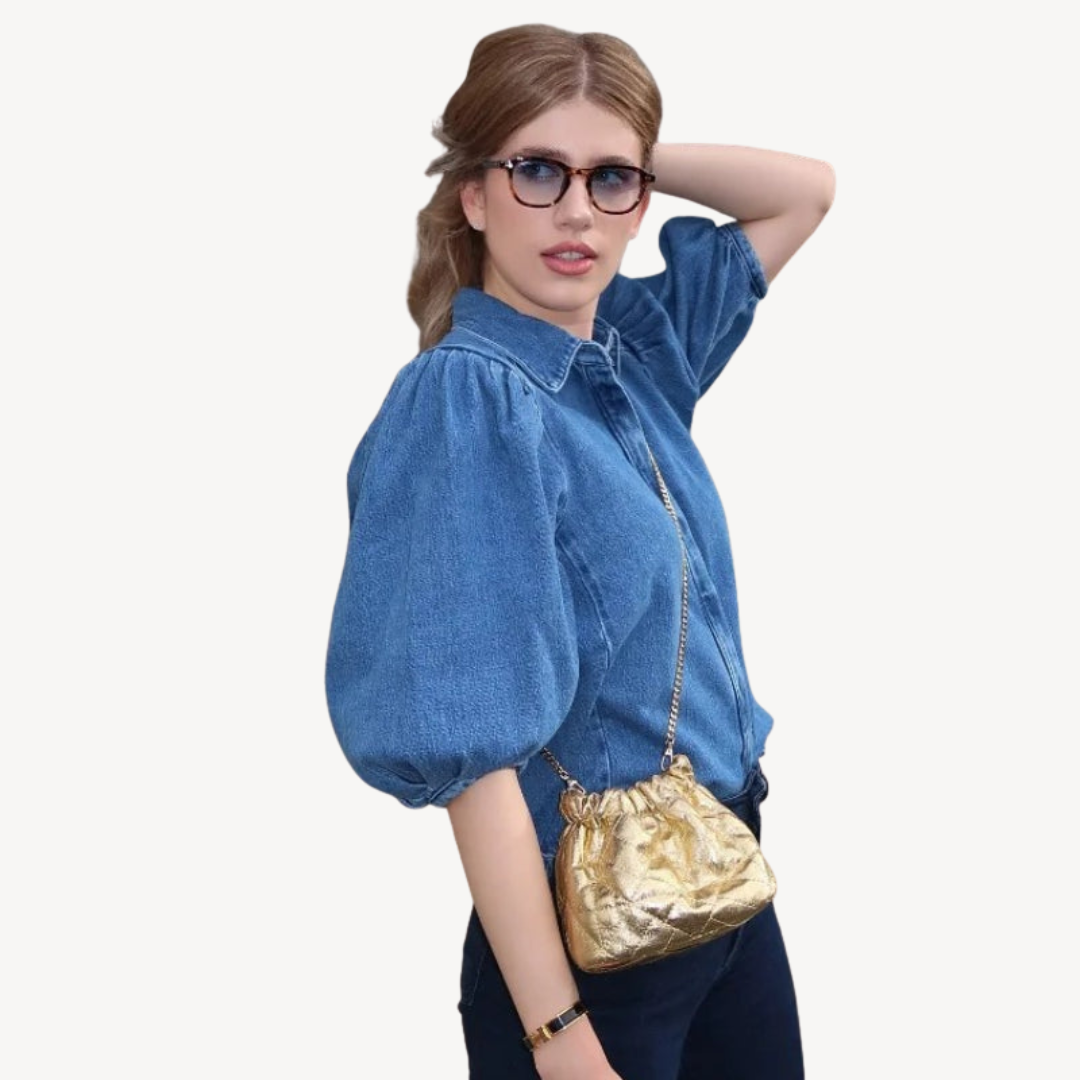 Denim Puff Sleeve Shirt | Loravelle