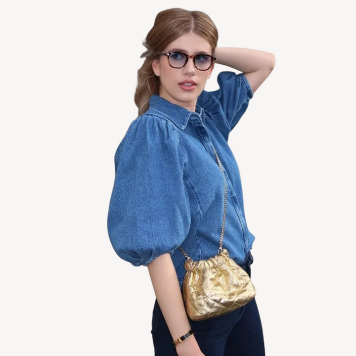 Denim Puff Sleeve Shirt | Loravelle