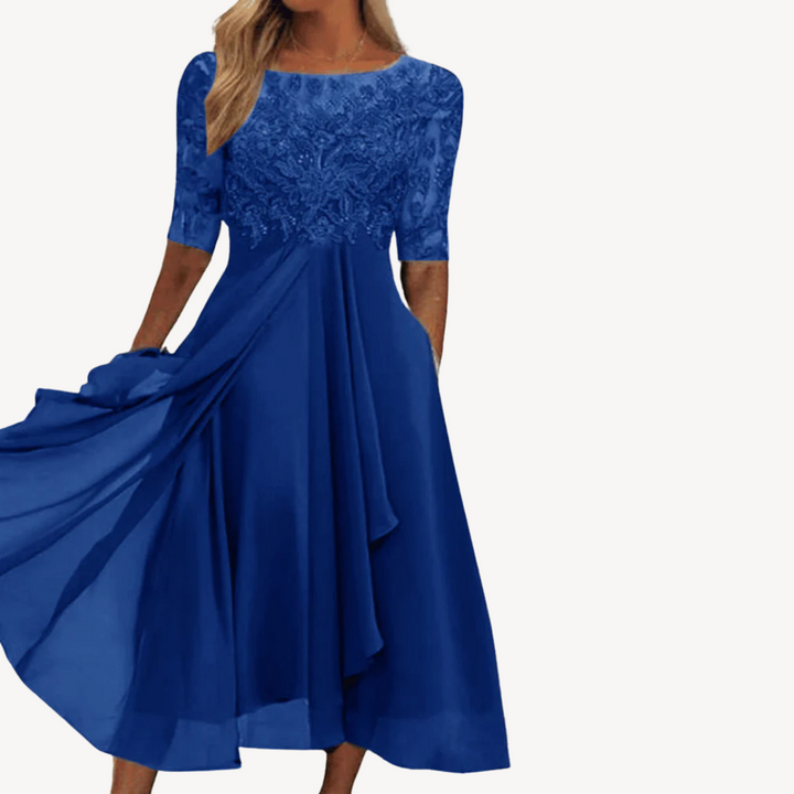 Women's Lace Chiffon Midi Dress | Loravelle