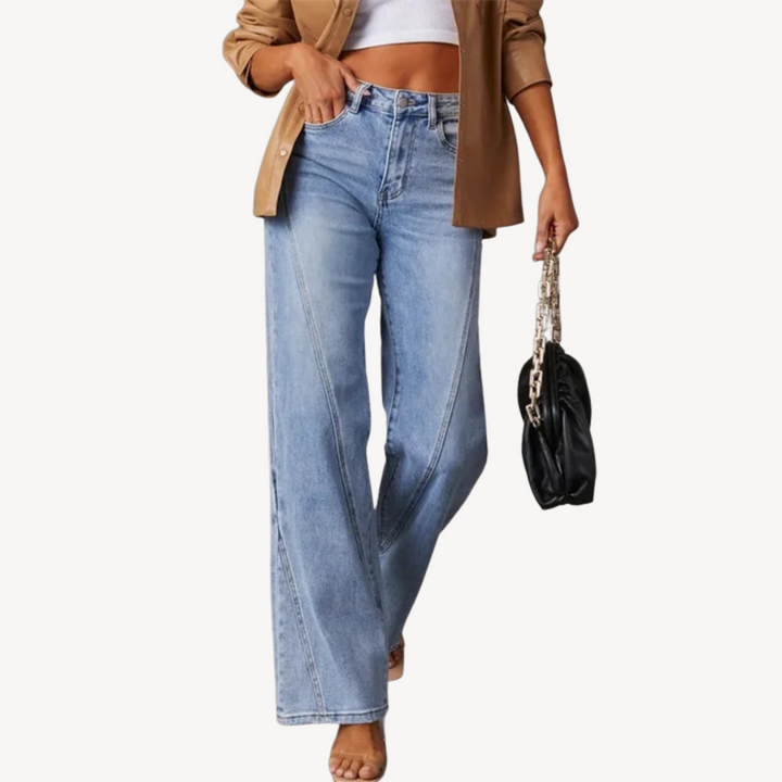 Women's Blue Denim Wide Leg Jeans | Loravelle