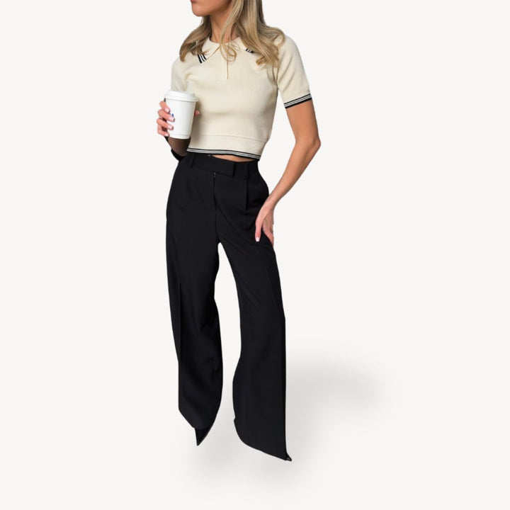 Polo Knit Cropped Short Sleeve Shirt Women | Loravelle