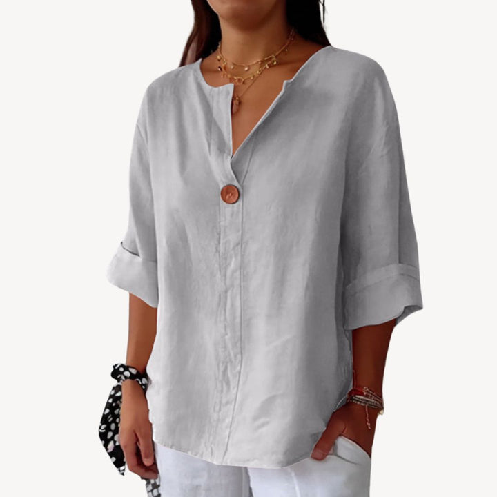 Women's Linen Long Sleeve V-Neck Blouse | Loravelle
