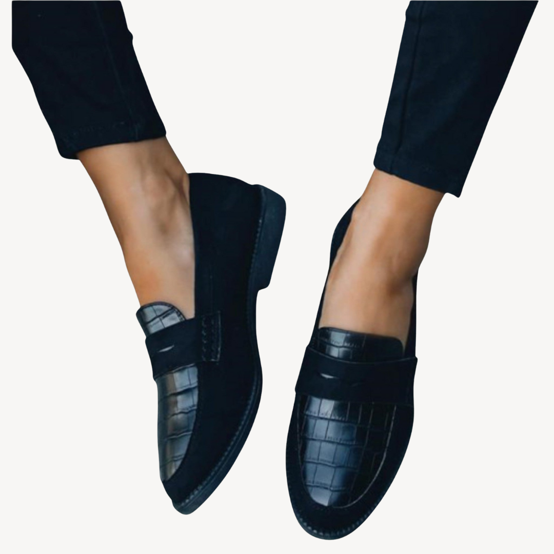 Women's Leather Orthopedic Loafers Croc Pattern Flats | Loravelle