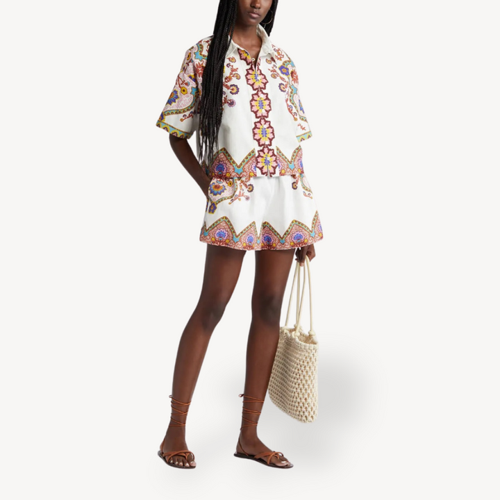 Women's Cotton Paisley Print Shorts Set | Loravelle