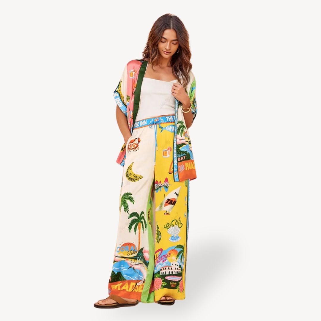 Women's Tropical Print Satin Co-ord Set | Loravelle