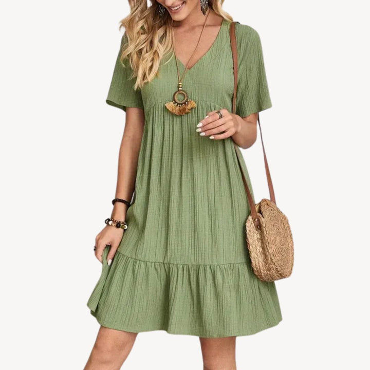Summer V-Neck Ruffle Dress Cotton Women | Loravelle