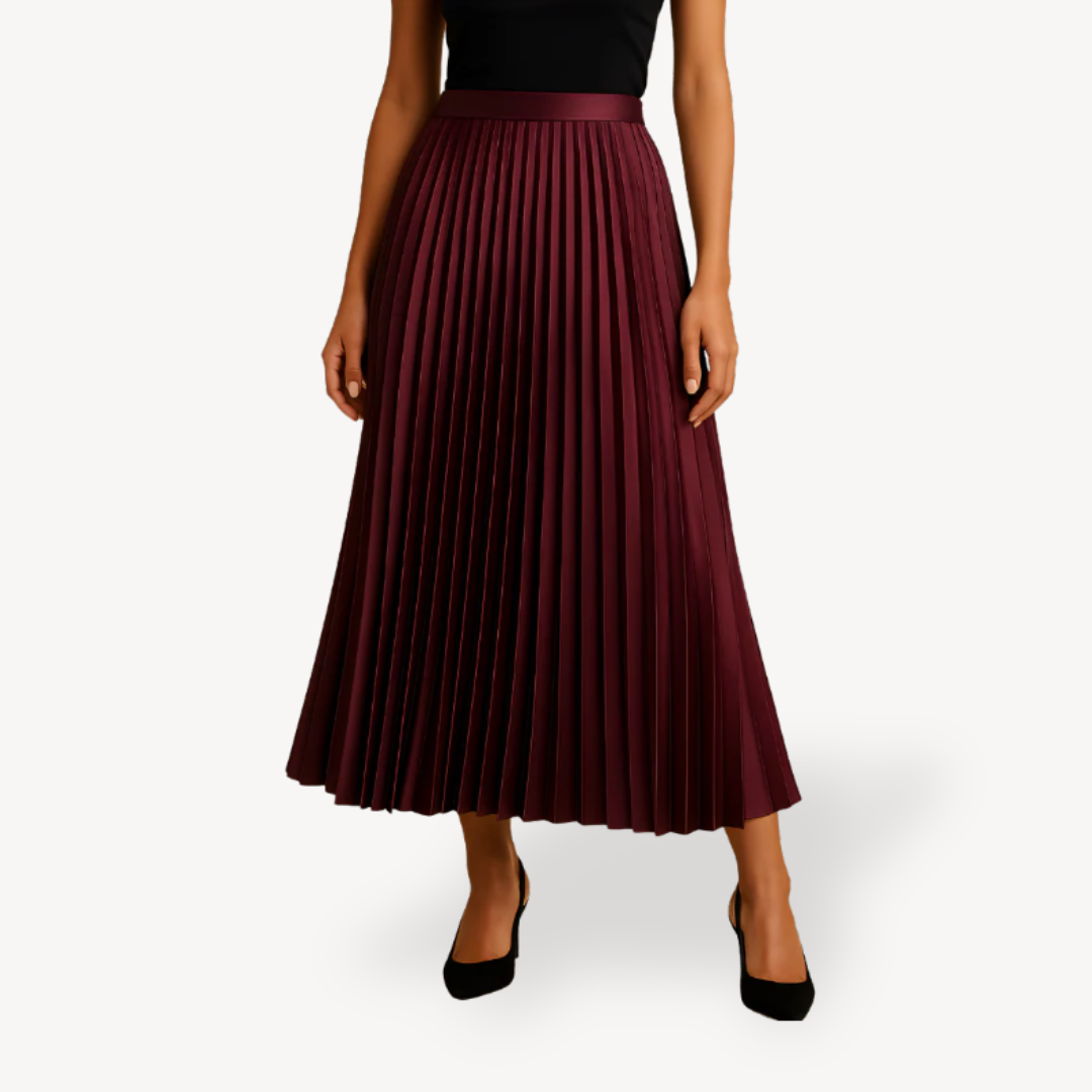 Satin Pleated Midi Skirt for Women | Loravelle