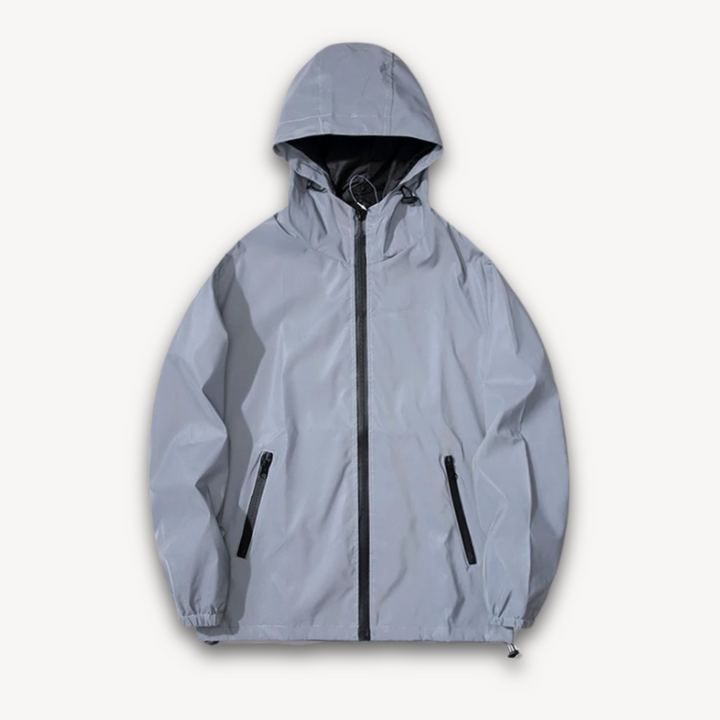 Loravelle | Men's Lightweight Reflective Waterproof Windbreaker Jacket - Gray, Hooded, Casual Outdoor Rainwear