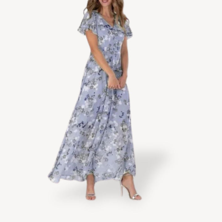 V-Neck Floral Maxi Dress Polyester Women | Loravelle