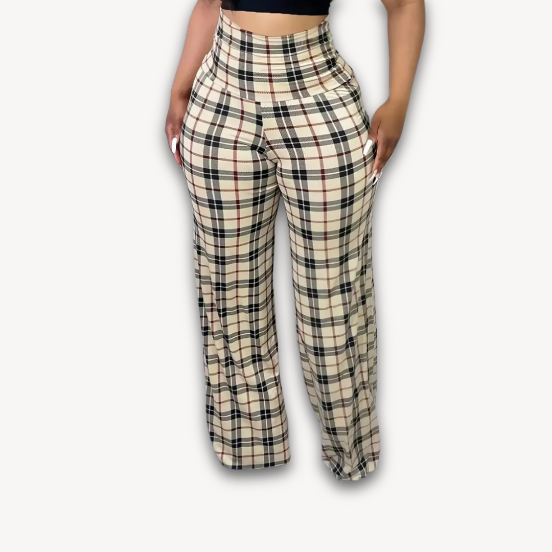 Loravelle | Women's High-Waist Checked Wide-Leg Pants - Casual Loose Trousers for Spring & Summer