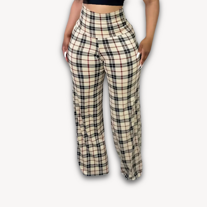 Loravelle | Women's High-Waist Checked Wide-Leg Pants - Casual Loose Trousers for Spring & Summer