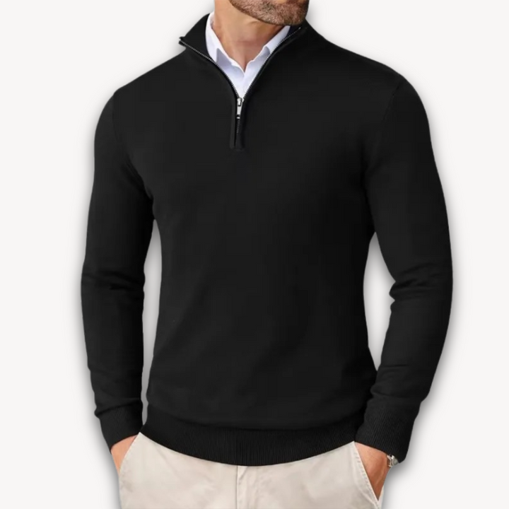 Loravelle | Men's Cotton Quarter-Zip Sweater - Lightweight Knit, Slim Fit - Casual Wear