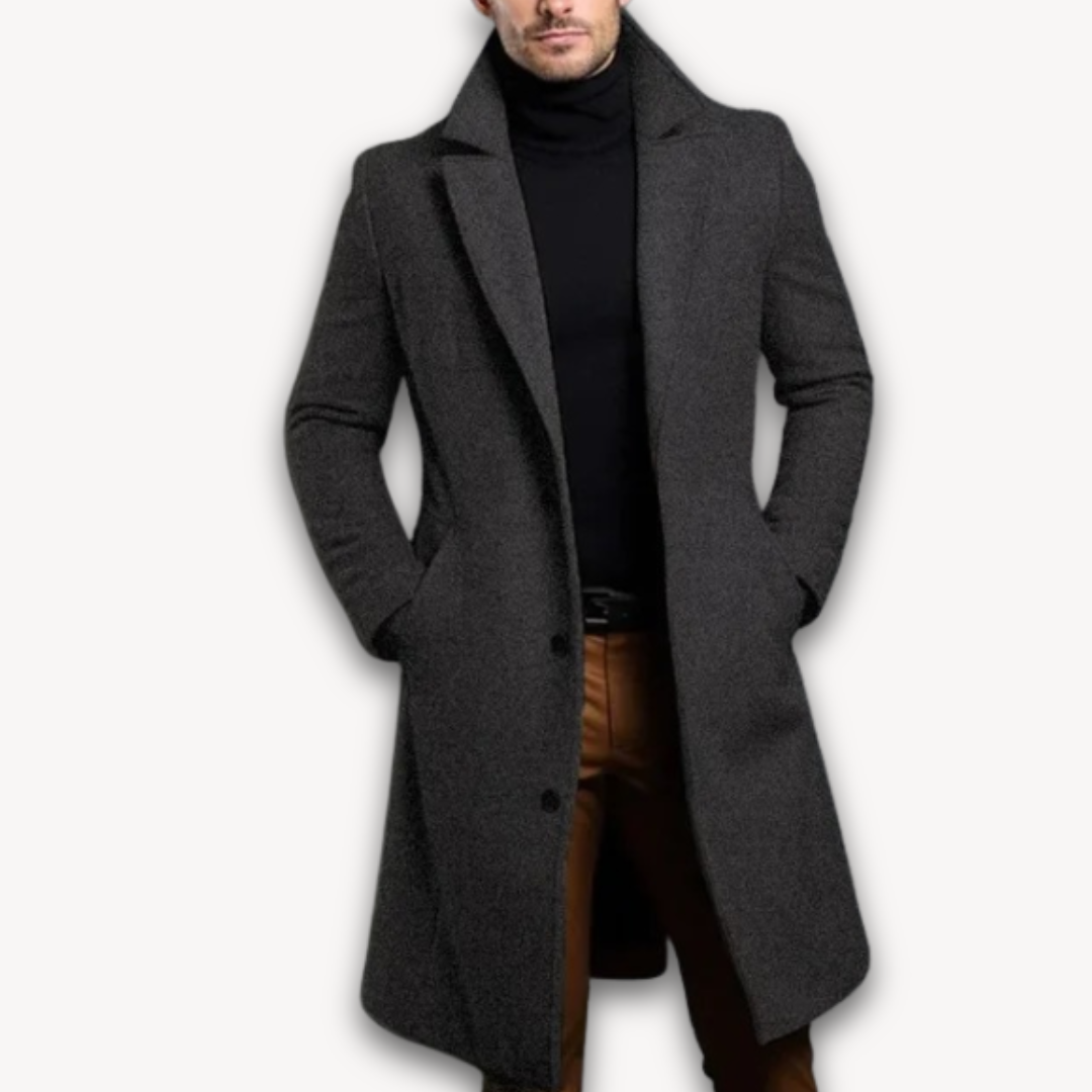 Loravelle | Men's Long Overcoat - Wool Blend Formal Winter Coat - Slim Fit