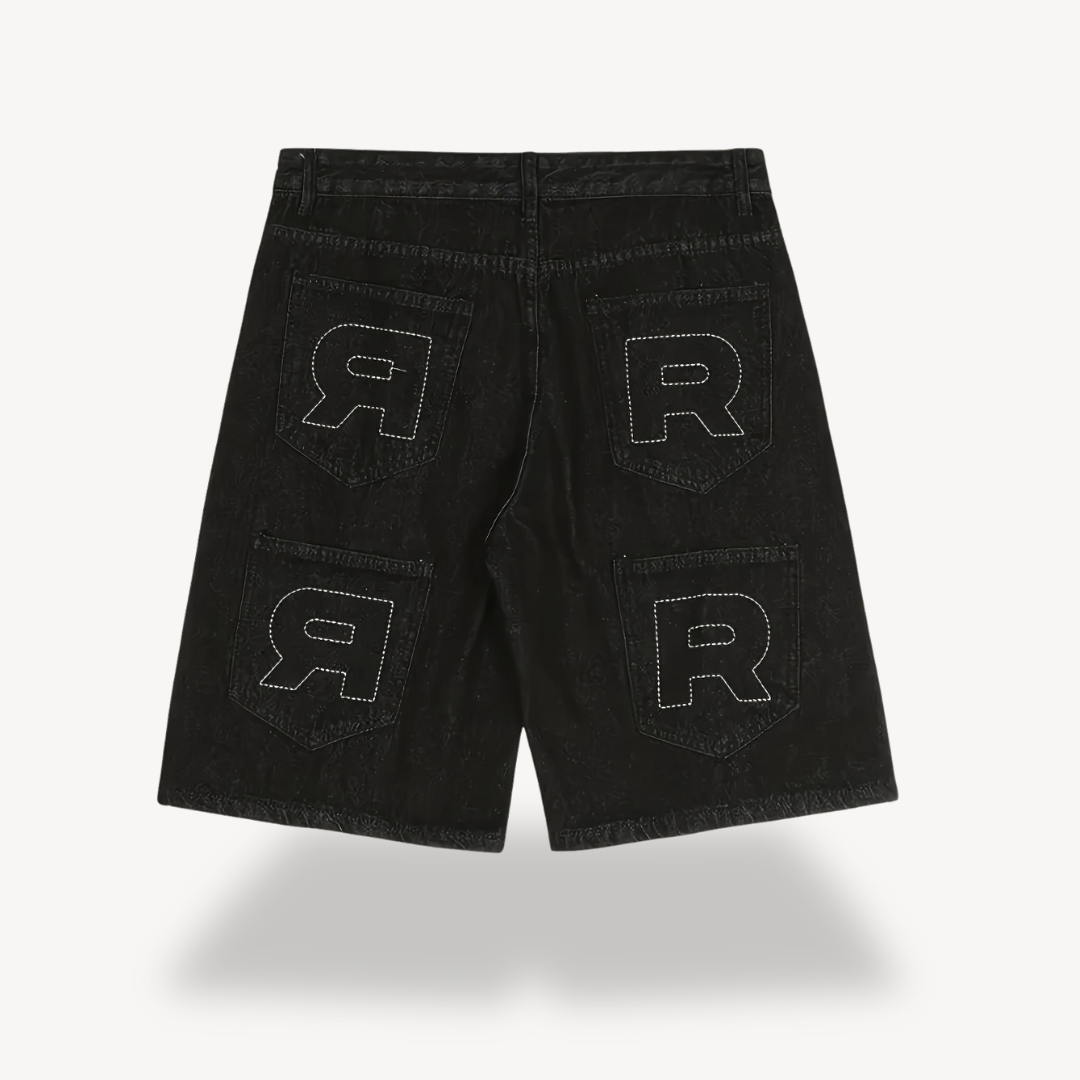 Men's Y2K Black Denim Bat Wing Shorts | Loravelle