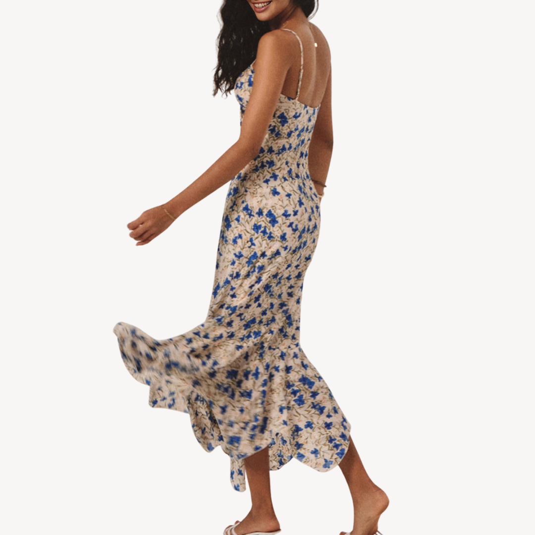 Women’s Blue and Beige Floral Maxi Dress | Loravelle