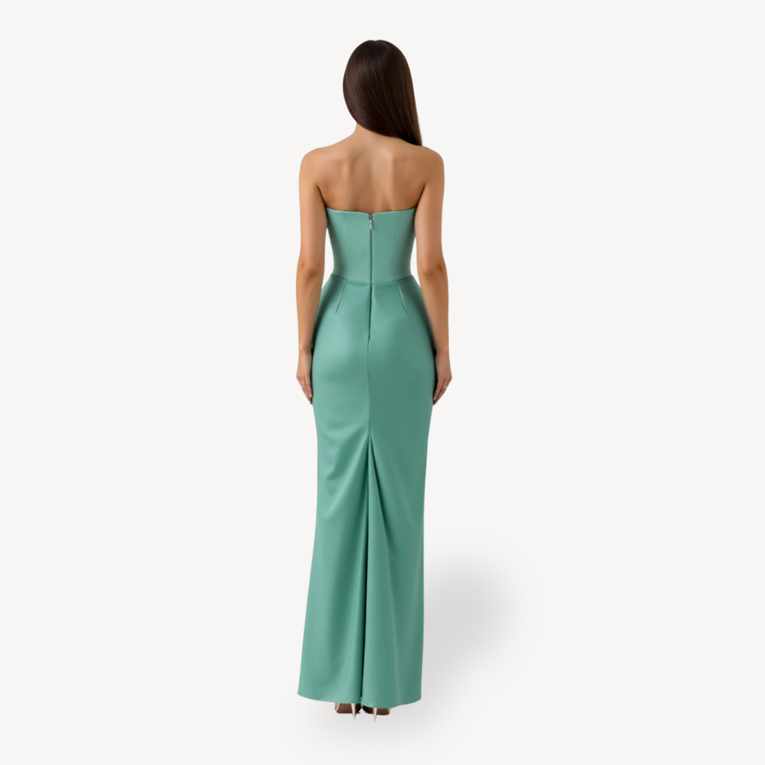 Women's Strapless Satin Drape Maxi Dress | Loravelle