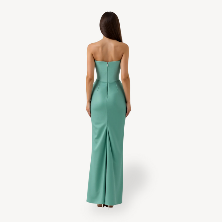 Women's Strapless Satin Drape Maxi Dress | Loravelle