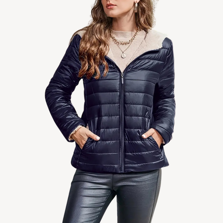 Women's Puffer Jacket with Sherpa Lining & Zipper | Loravelle