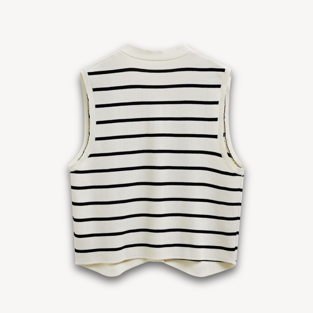 Loravelle | Women’s V-Neck Striped Knitted Vest - Sleeveless Fashion Cardigan Top - Chic Style