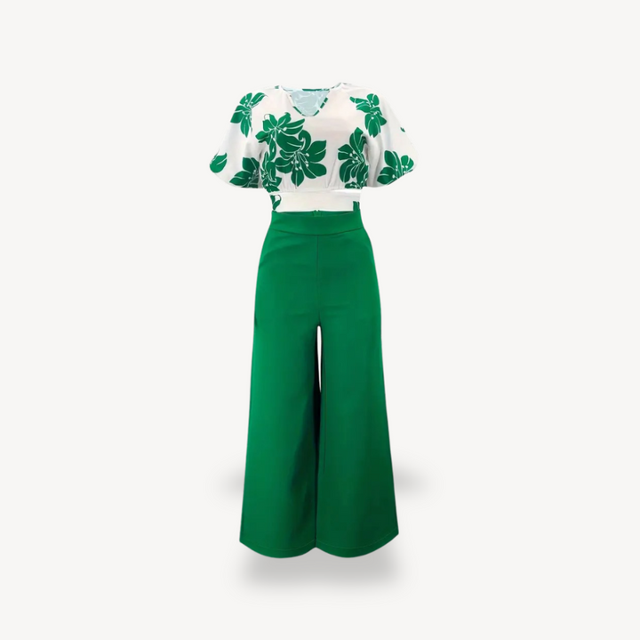 Women's High-Waisted Green Wide-Leg Pants | Loravelle