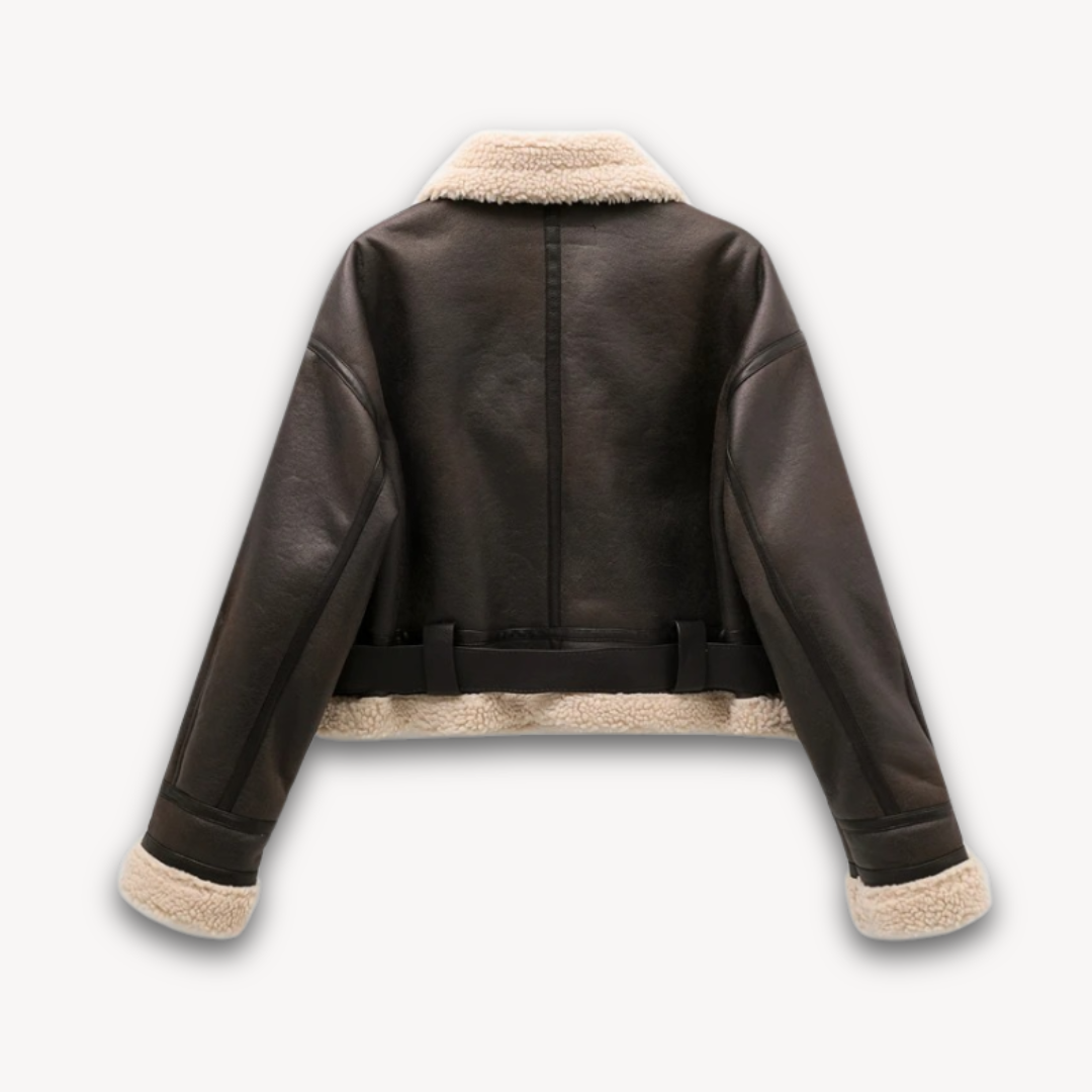 Loravelle |  Women's Shearling-Lined Leather Aviator Jacket, Winter Outerwear