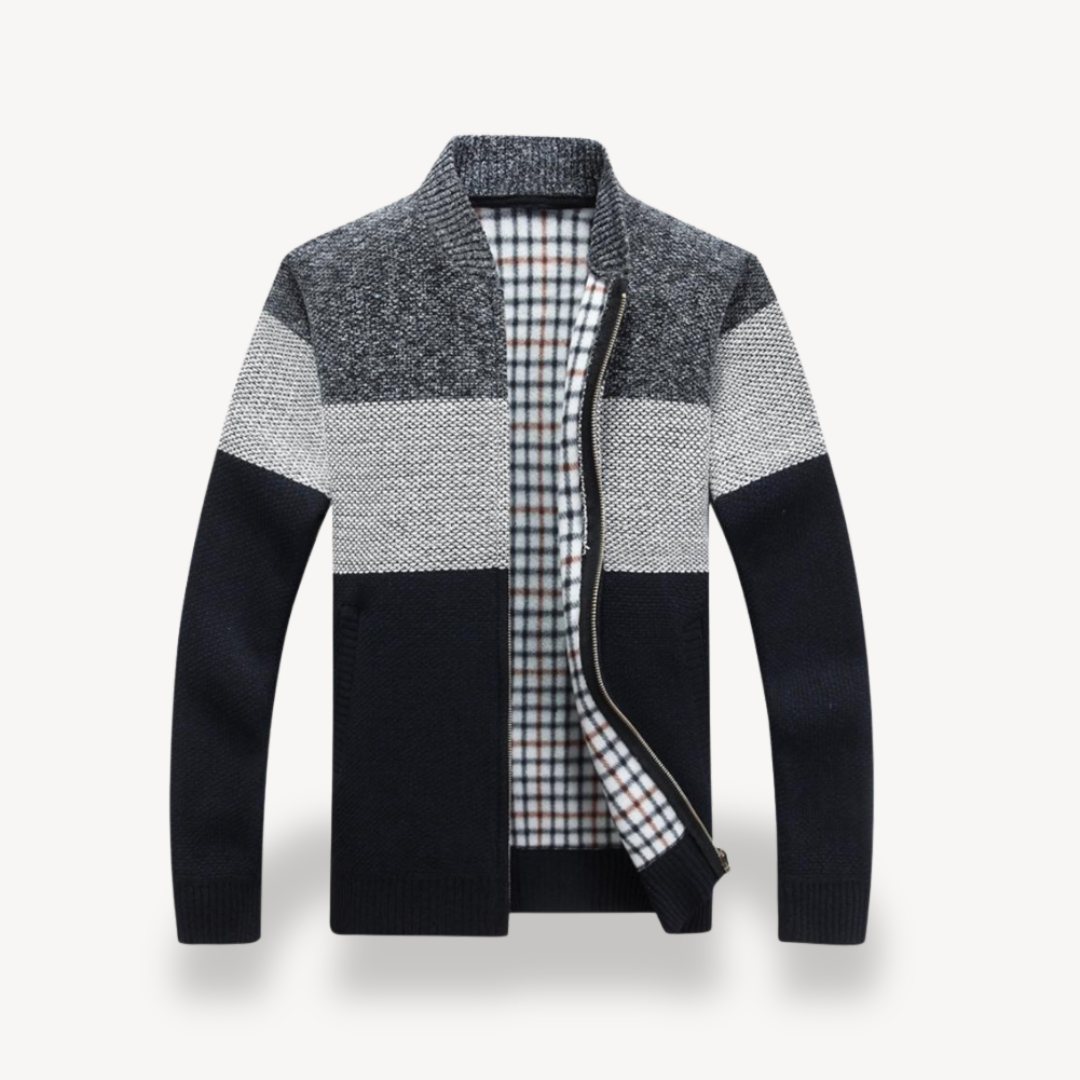 Stand Collar Knitted Zip-Up Jacket Men | Loravelle