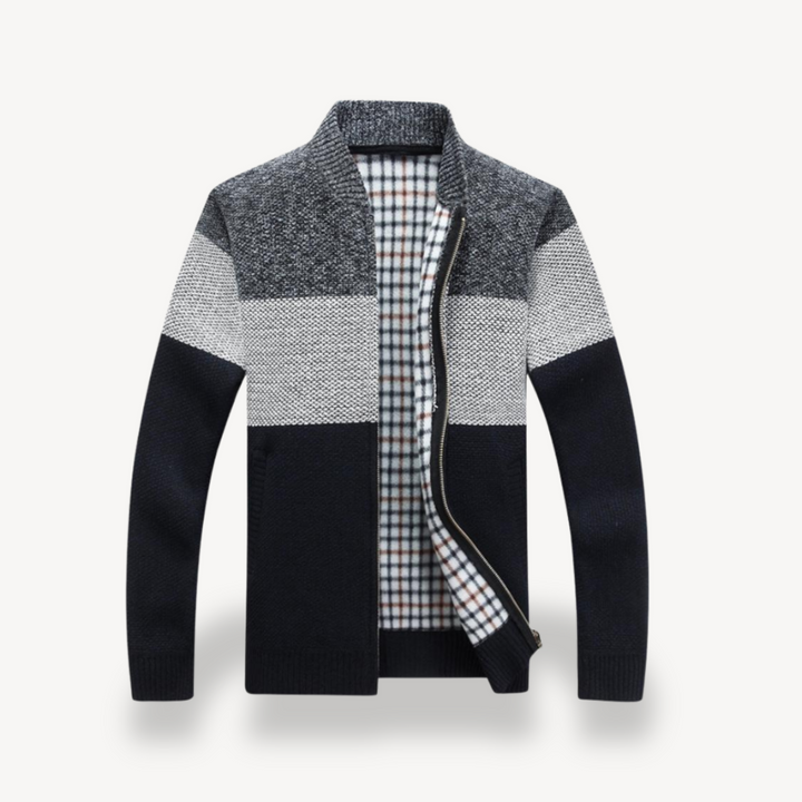 Stand Collar Knitted Zip-Up Jacket Men | Loravelle