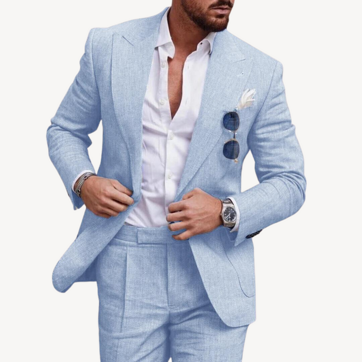 Men's Linen Slim Fit Suit 2 Piece Formal Blazer Set | Loravelle
