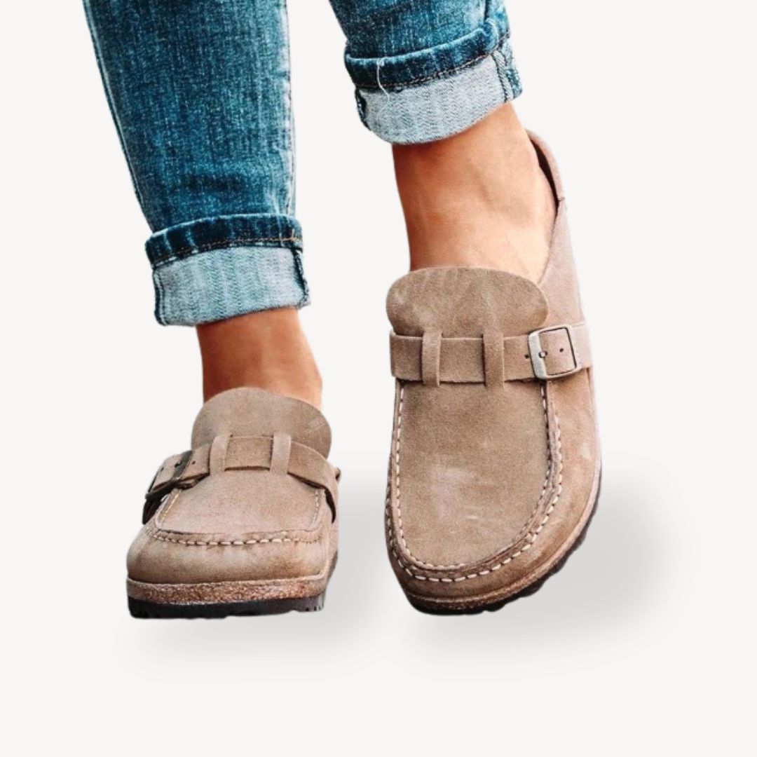 Women's Orthopedic Suede Comfort Buckle Slip-On Clogs | Loravelle