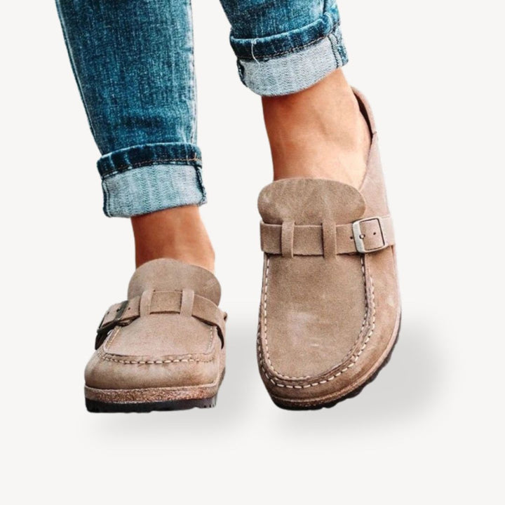 Women's Orthopedic Suede Comfort Buckle Slip-On Clogs | Loravelle