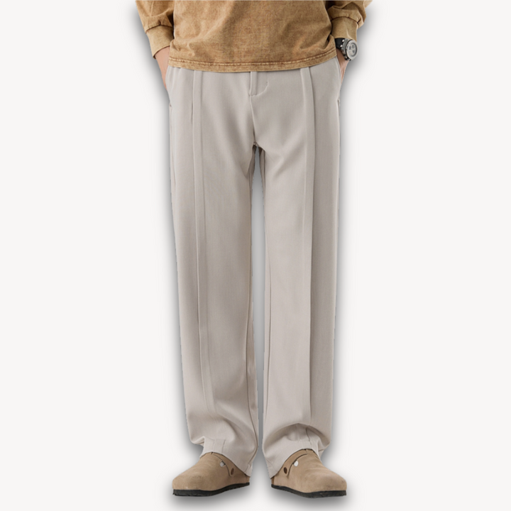 Loravelle | Men's ModernEase Pleated Wide-Leg Trousers, Cotton