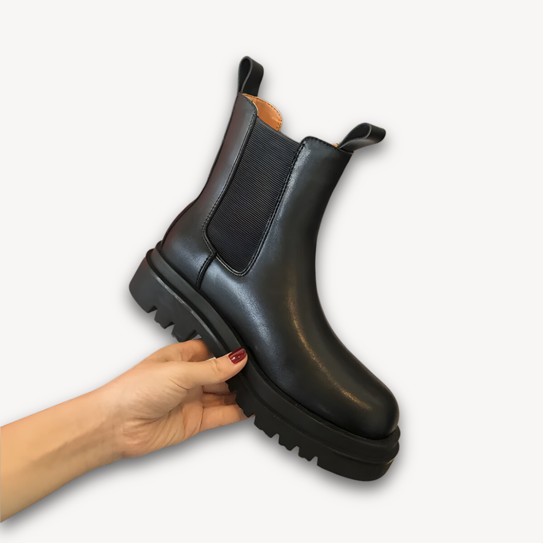 Loravelle | Men's Black Leather Chelsea Boots - Chunky Sole, Slip-On, Durable, Stylish Casual Footwear