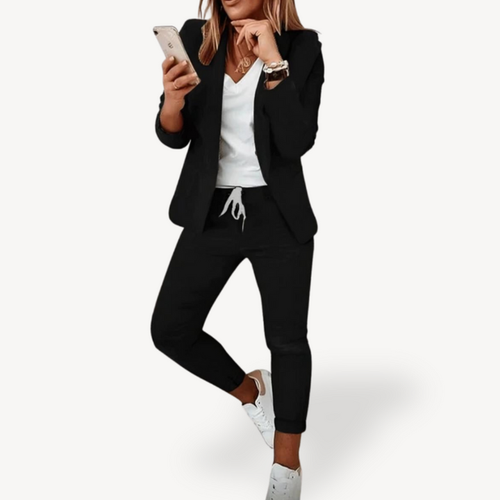 Women's Casual Blazer Jogger Suit Set Cotton Blend | Loravelle