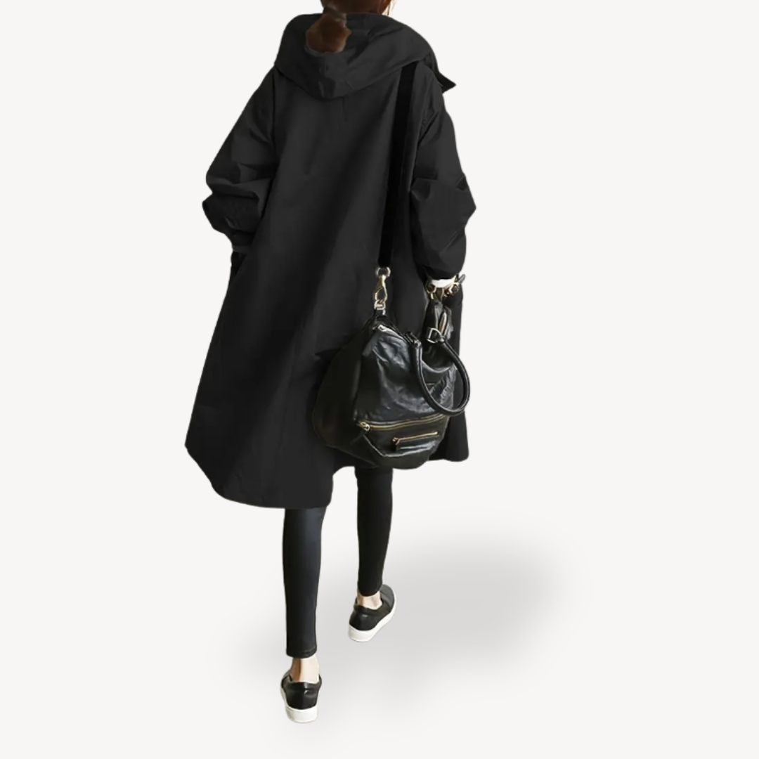 Women's Black Hooded Long Coat | Loravelle