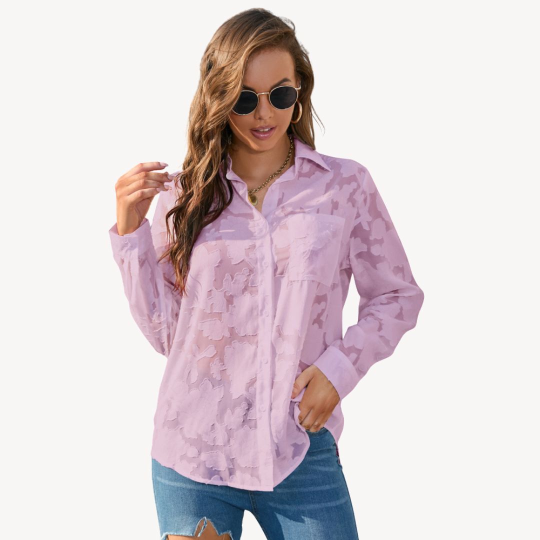 Women's Lace Print Button-Up Shirt | Loravelle