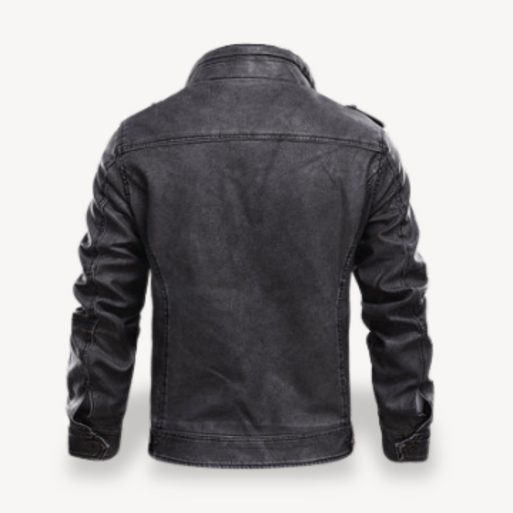 Men’s Black Faux Leather Biker Jacket Casual Zip Coat | Loravelle