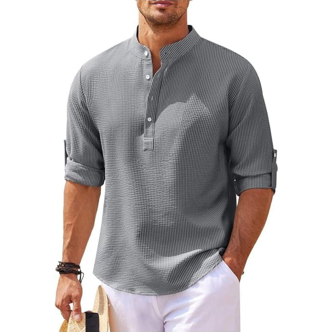 Men's Casual Linen Stand Collar Shirt | Loravelle