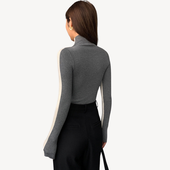Women's Two-Tone Knit Turtleneck Top | Loravelle