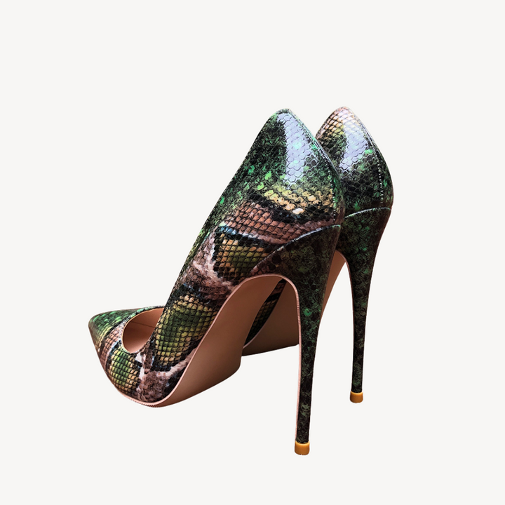Green Snakeskin Orthopedic Heels for Women | Loravelle