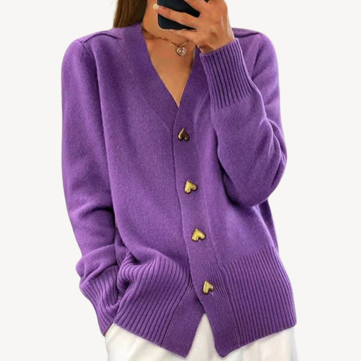 Knit Cardigan with Heart Buttons for Women | Loravelle