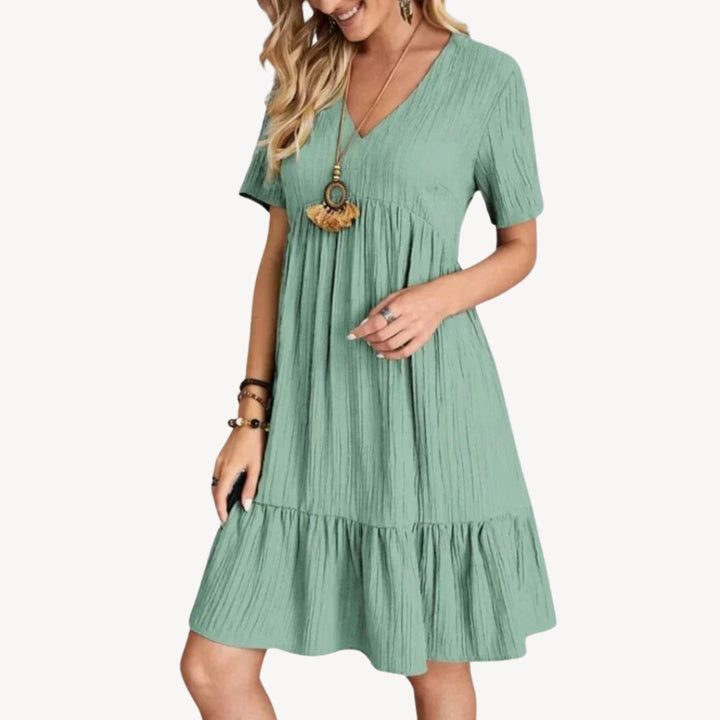 Summer V-Neck Ruffle Dress Cotton Women | Loravelle