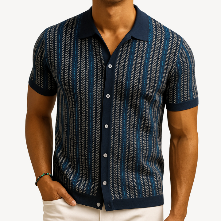 Men's Striped Knit Polo Shirt with Short Sleeve | Loravelle