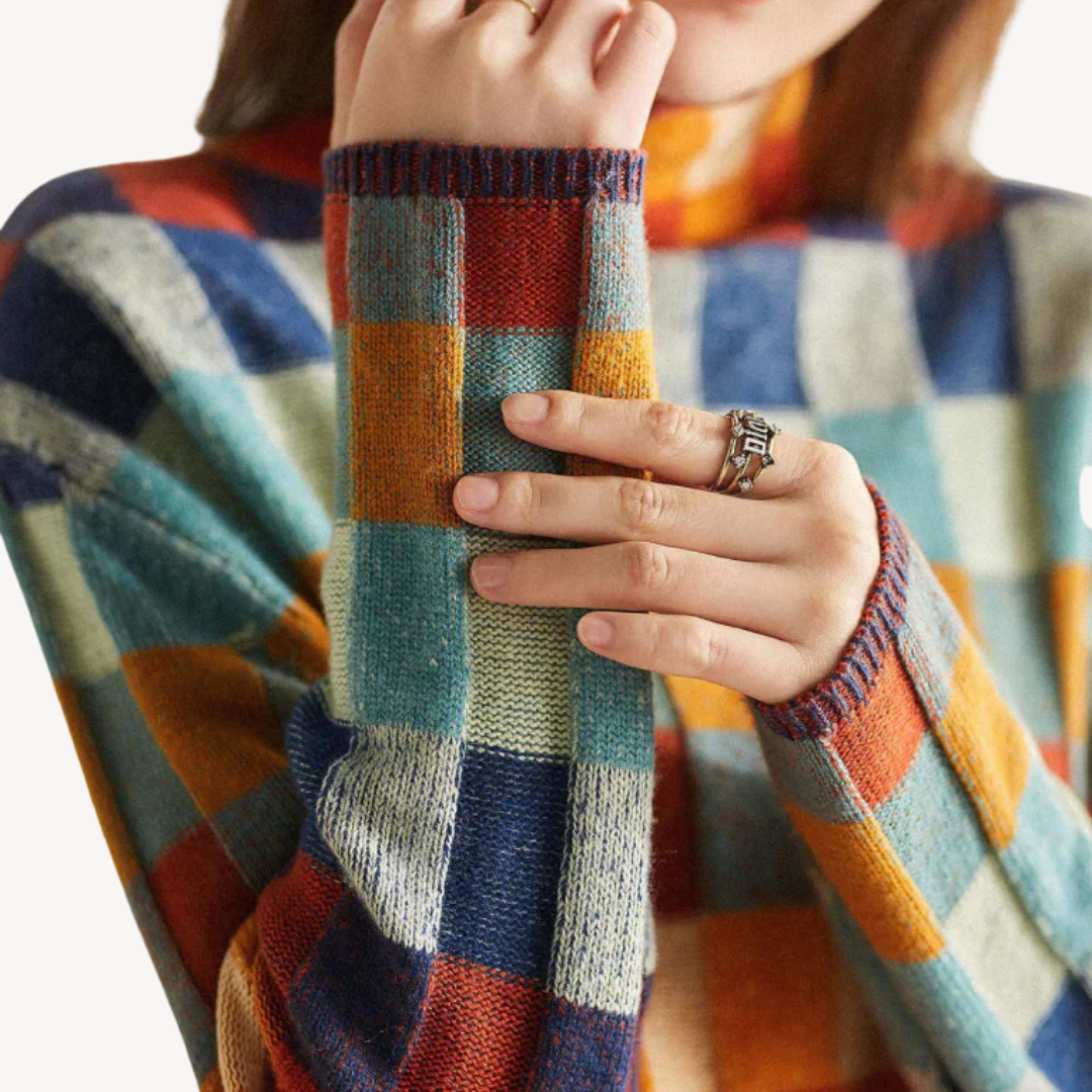 Multi-Color Checkered Knit Sweater Women | Loravelle
