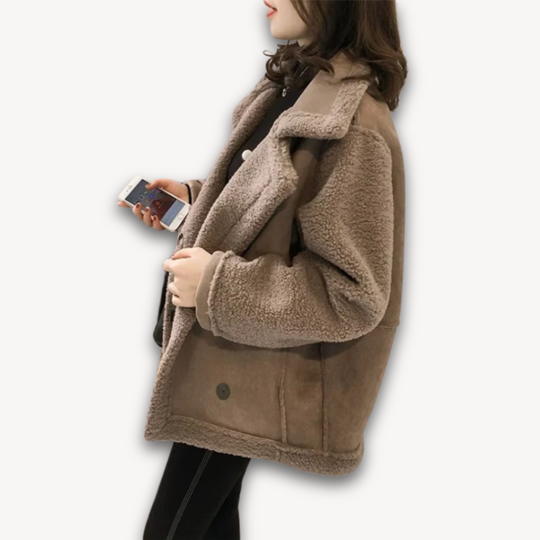 Loravelle | Women's Shearling-Lined Faux Suede Jacket, Warm Winter Coat, Casual Style