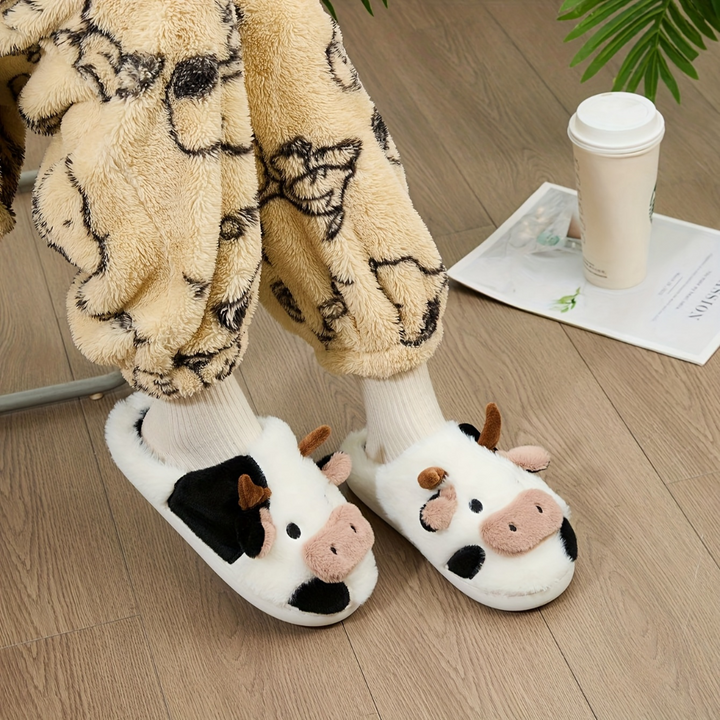 Women's Orthopedic Cow Plush Animal Slippers | Loravelle