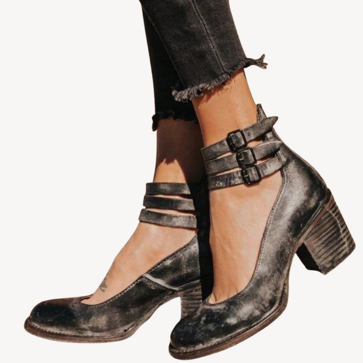 Women’s Orthopedic Leather Block Heel Ankle Strap Sandals | Loravelle