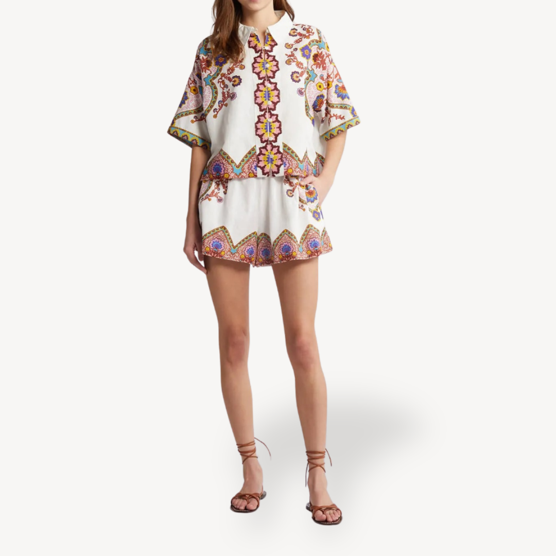 Women's Cotton Paisley Print Shorts Set | Loravelle