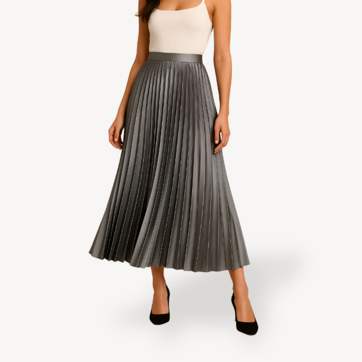 Satin Pleated Midi Skirt for Women | Loravelle