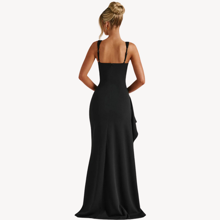 Loravelle | Women's Black Satin Slit Maxi Dress