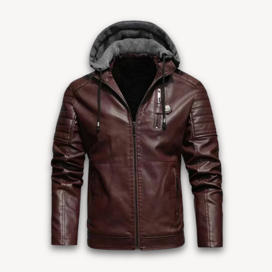 Loravelle |  Men's Faux Leather Jacket with Hood - Winter Warmth, Stylish Comfort